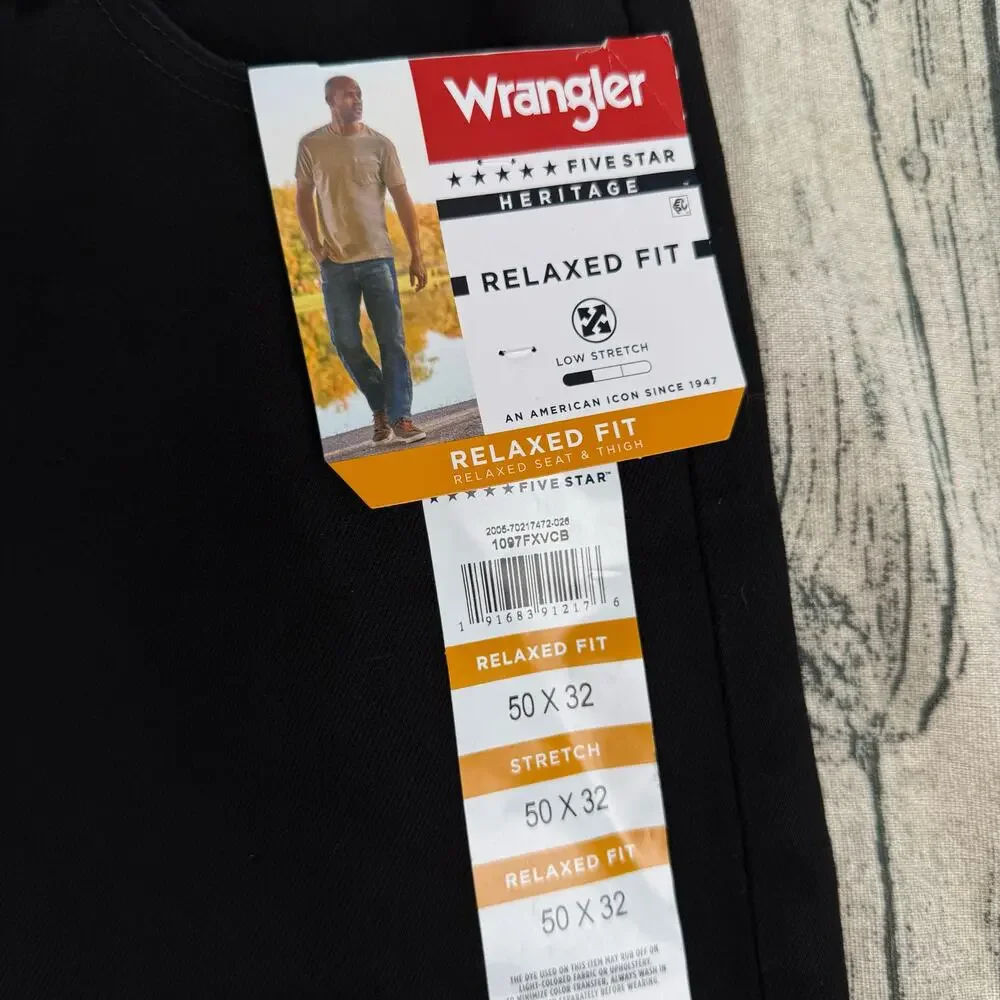Wrangler Five Star Heritage Jeans Men's 50 Black Straight NWT